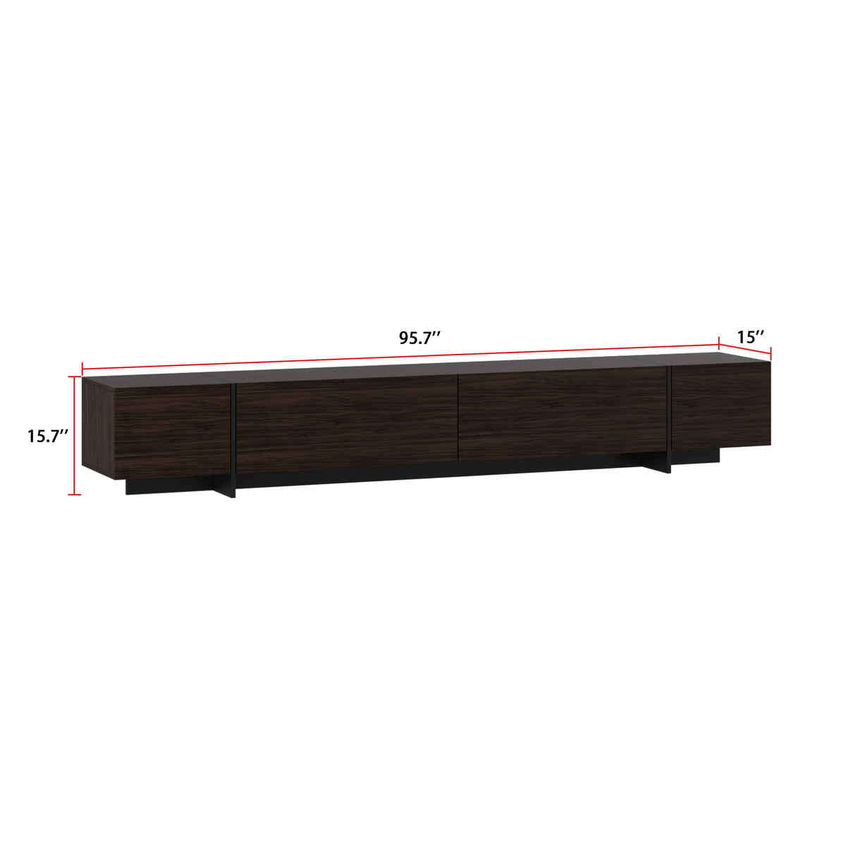 95.7 inches Modern Rustic Dark Brown Entertainment Center with 4 Pull-Down Doors