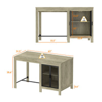 63" Industrial Natural Kitchen Island With Black Glass Door Storage Cabinets