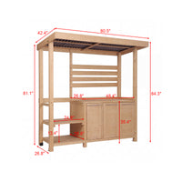 Wooden kitchen island with dimensions marked on a white background