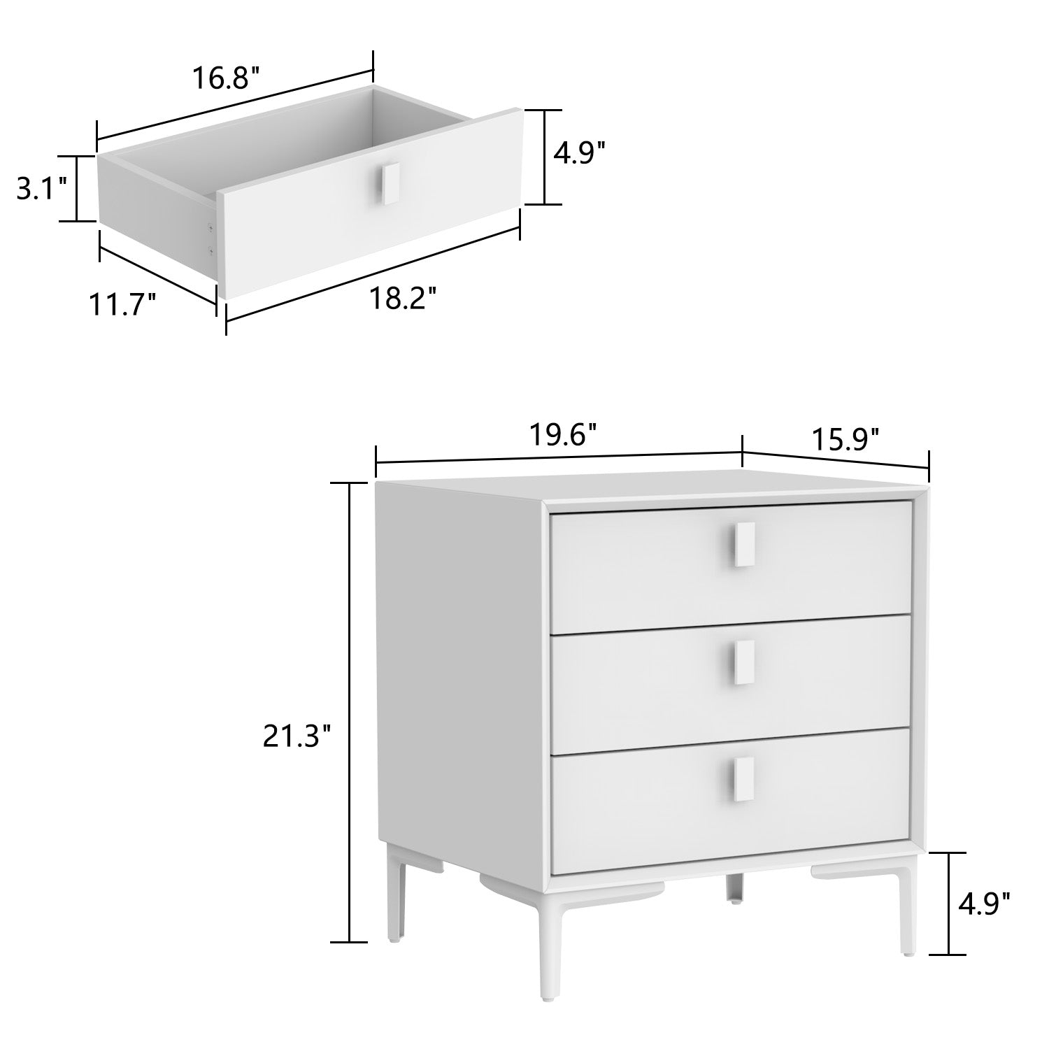 Nightstand Dresser Black End Table in Gold Metal Legs with 3 Drawers