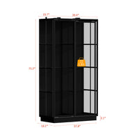 Black display cabinet with glass doors and LED lighting