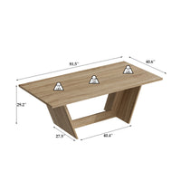Wood dining table with V-shaped pedestal base 