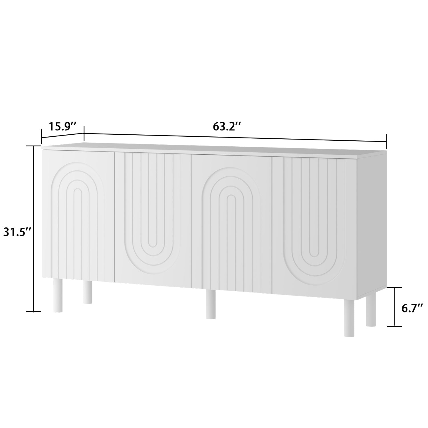 Sideboard Buffet Table Console Table in White Finish 4 U-Shaped Doors