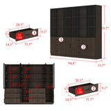94.4 inch Modern Brown Extra Wide Display Case with LED Lights & 6 Glass Doors