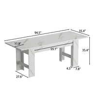 94.5" Modern White Dining Table with 2 Built-in Leaves