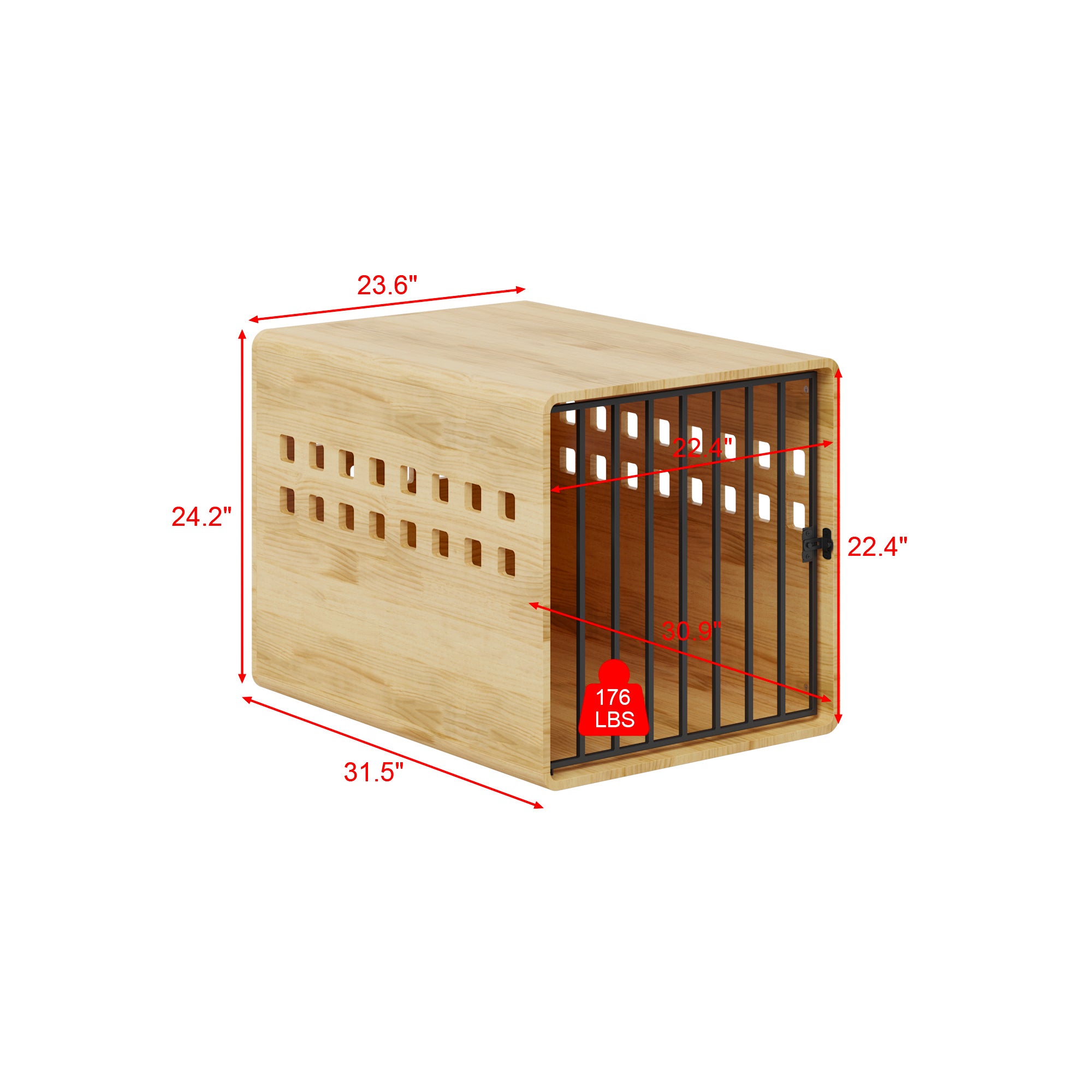 Large Solid Pine Wood Dog Crate With Stainless Steel Latch And Ventilation
