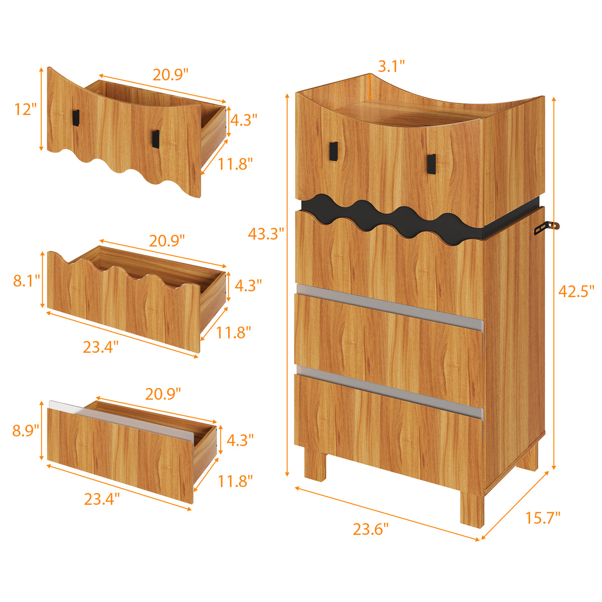 23.6" Playful Brown Monster-Themed Storage Cabinet with 4 Drawers