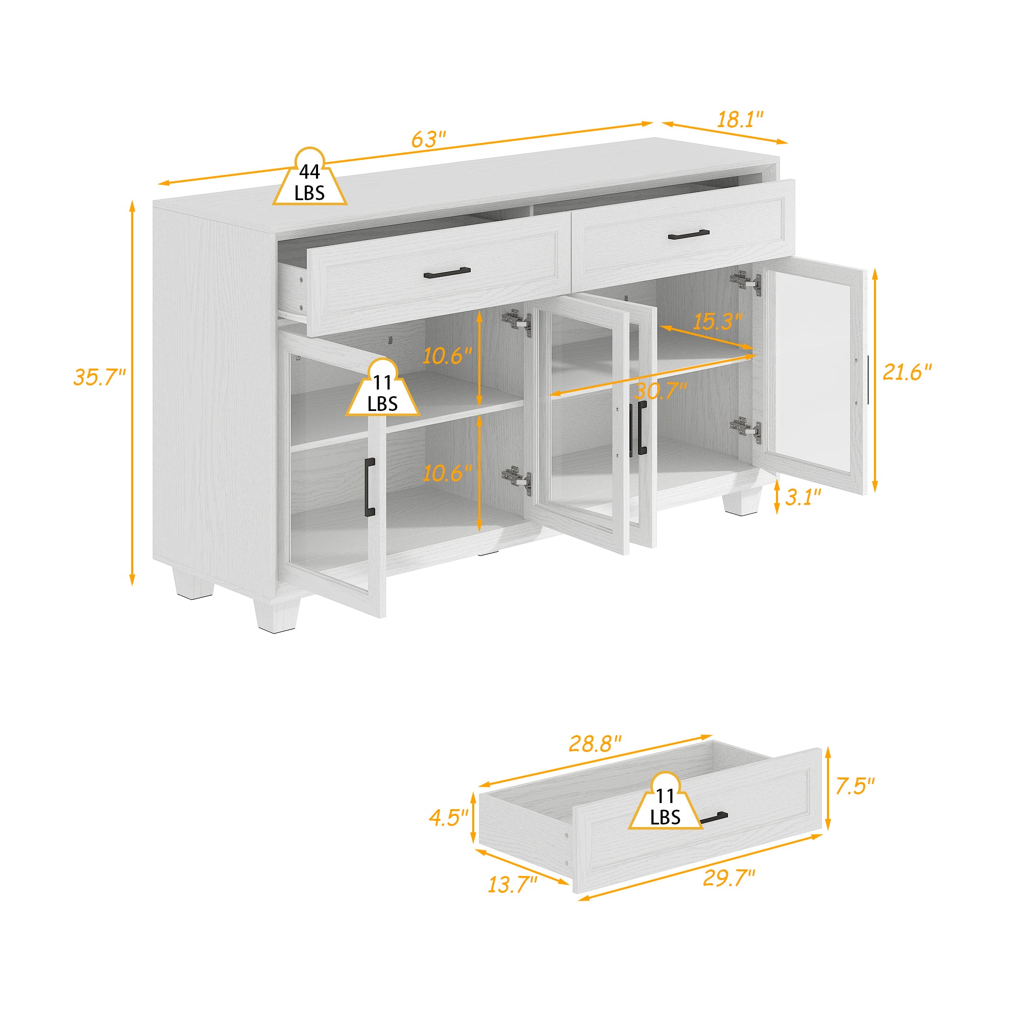 63" W Sideboard Cabinet Buffet Storage Cabinet