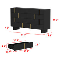 70.9" Modern Black Dresser With 8 Drawers And Gold Accents
