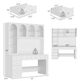 63 inches Modern White Versatile Vanity Desk with Massive Storage and Arched Glass Doors