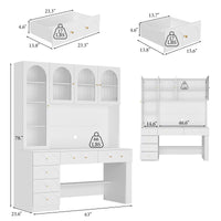 63" Modern White Versatile Vanity Desk with Massive Storage and Arched Glass Doors