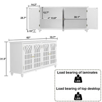 Wood Storage Cabinet Modern Sideboard Stand with 4 Mirrored Glass Doors