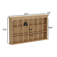 Wood wall cabinet with glass doors and open cubby shelves