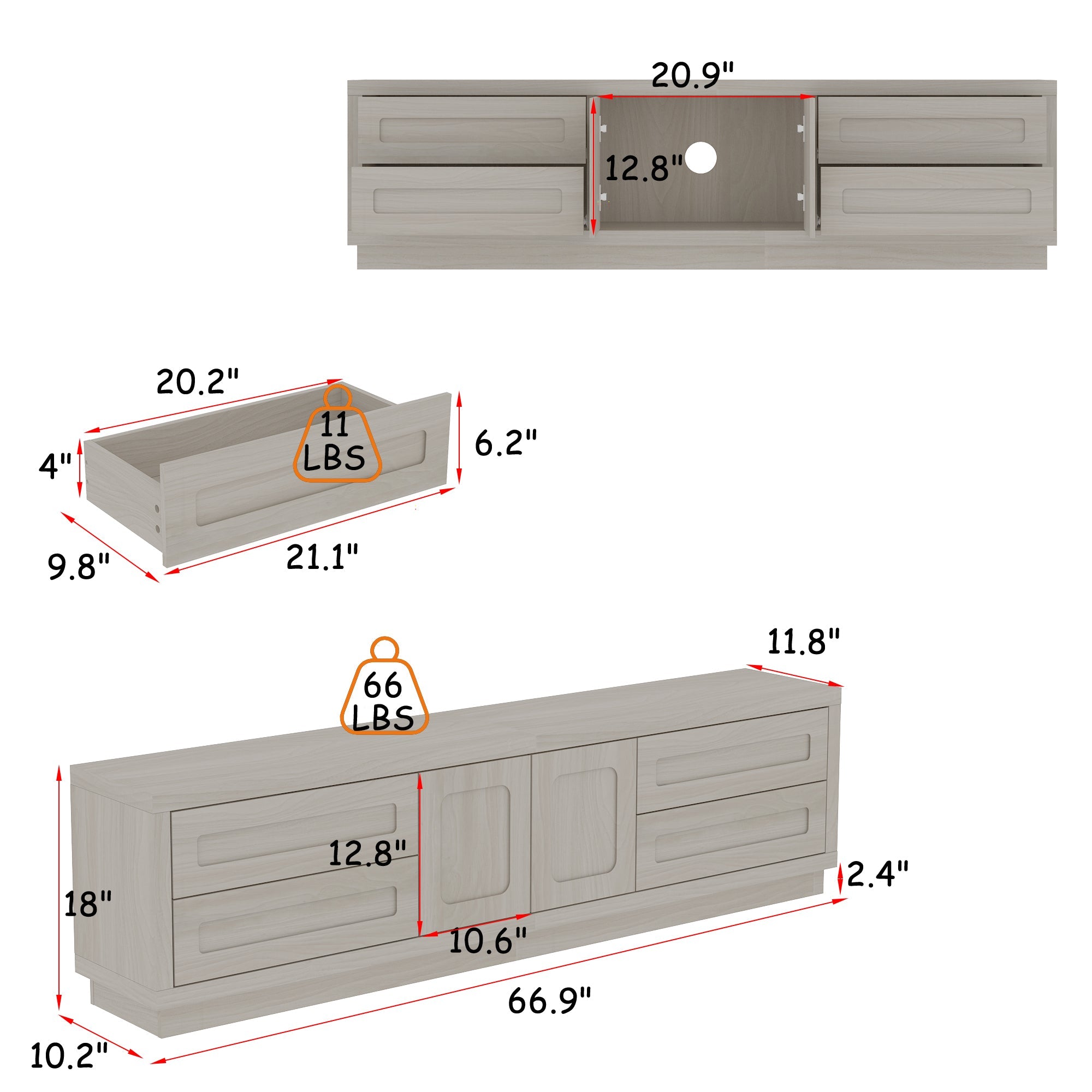 67'' W 4-Drawer TV Stand Media Center