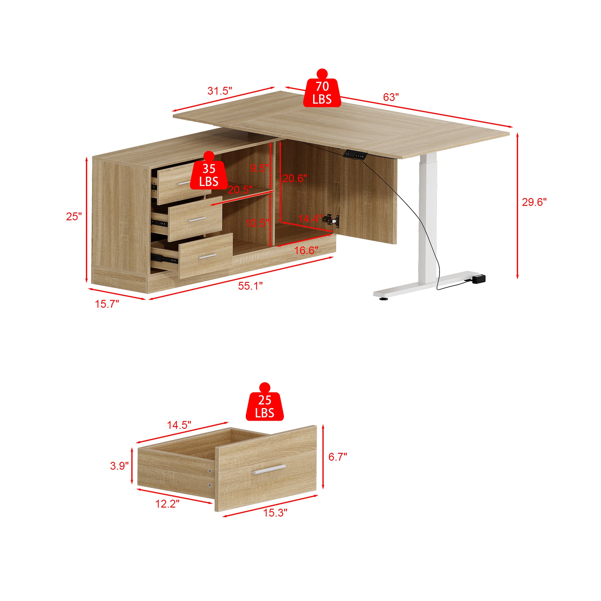 Super-Sized Standing Desk with Electric Lift - 63"x31.5"PC Desktop