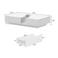 55.1" Modern White Coffee Table with Dual-Sided Drawers and Lighted Glass Center