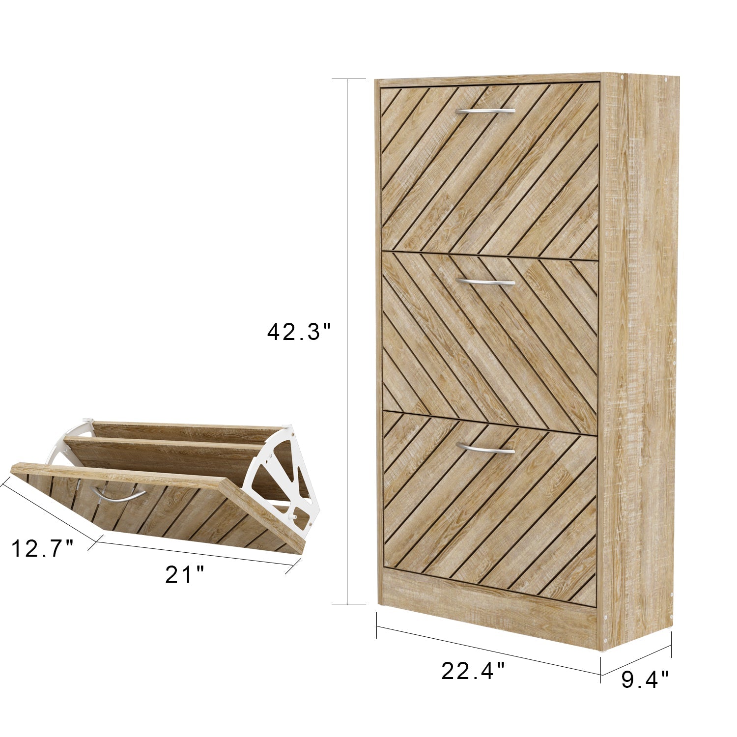 Shoe Cabinet with 3 Flip Drawers Distressed Shoe Organizer for Hallway Entryway