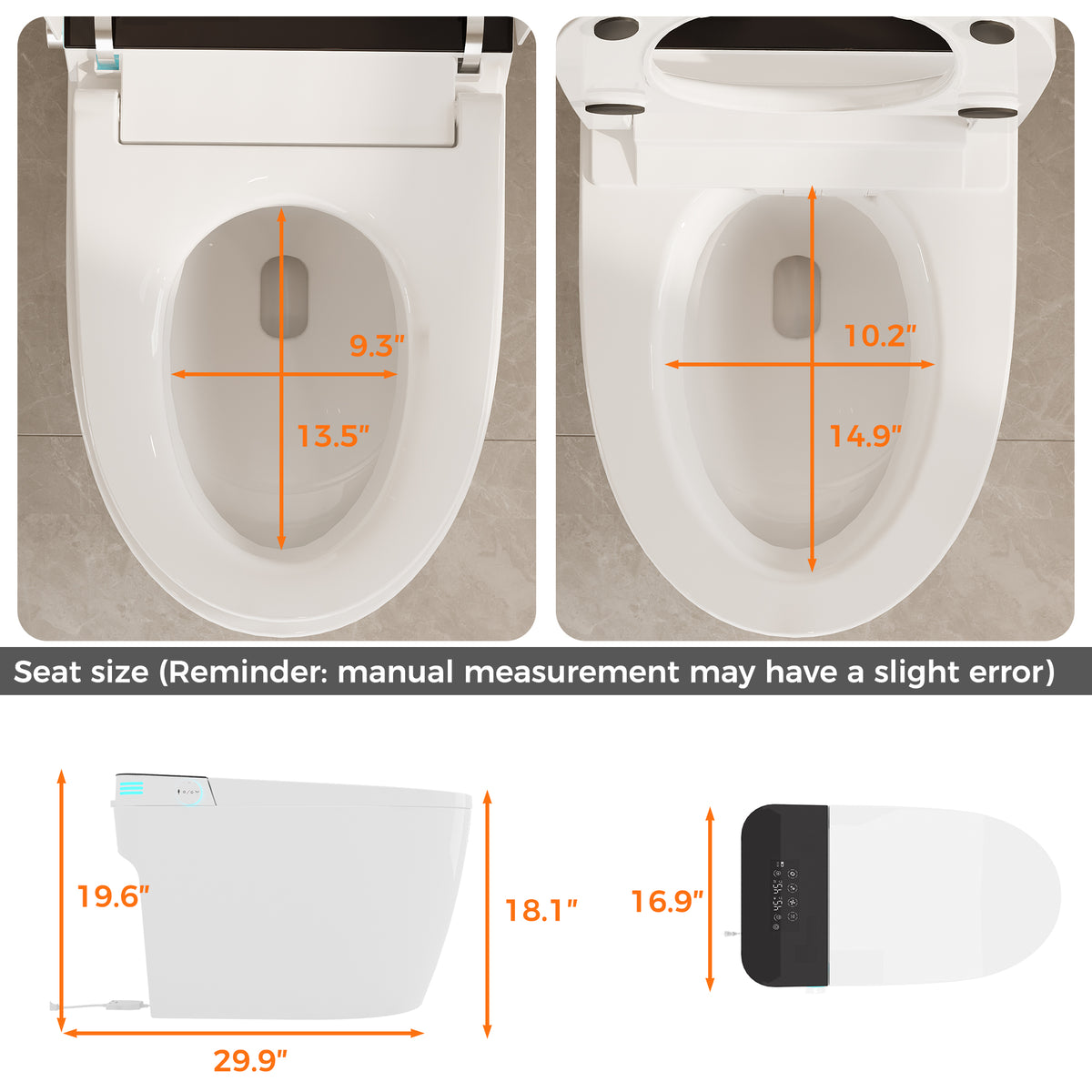 White smart toilet with open lid, built-in bidet, and ambient night light