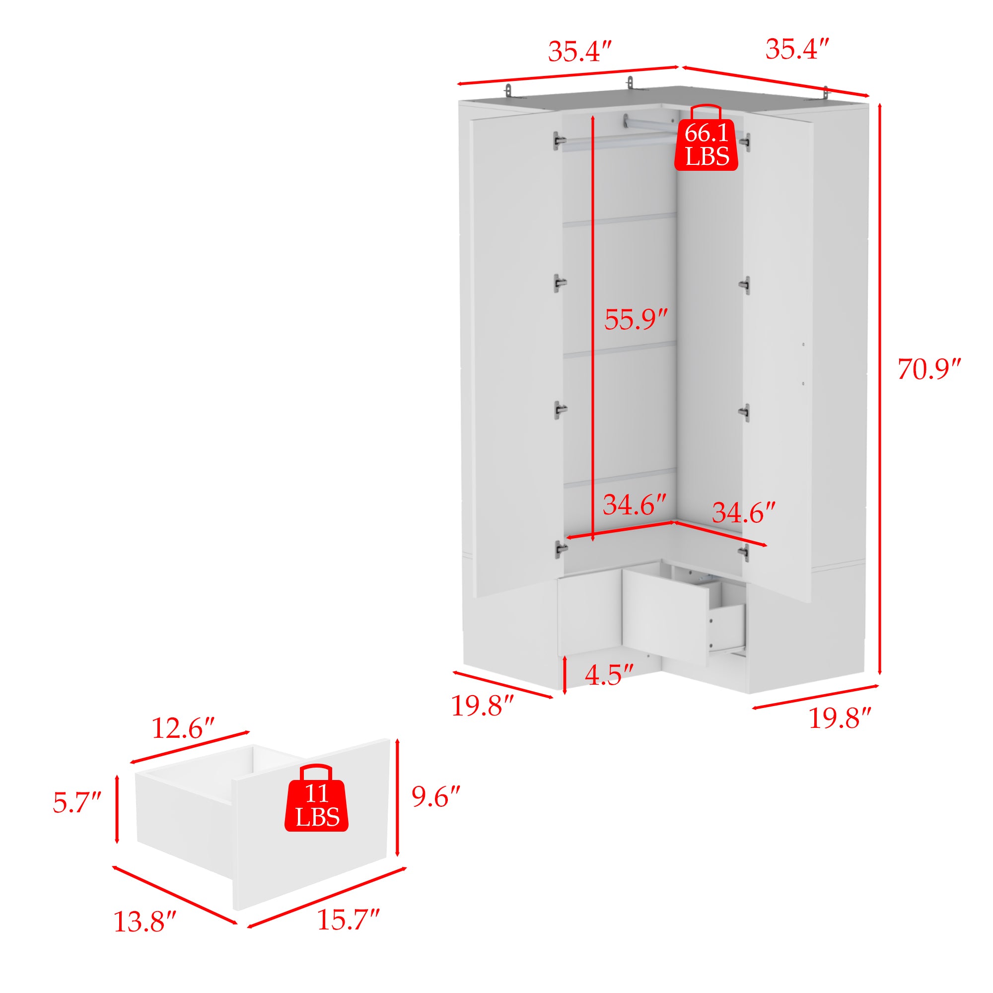 Corner Wardrobe With 2 Doors And 2 Drawers