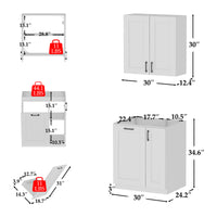 30" Modern White Food Pantry with Wall-Mounted Cabinet