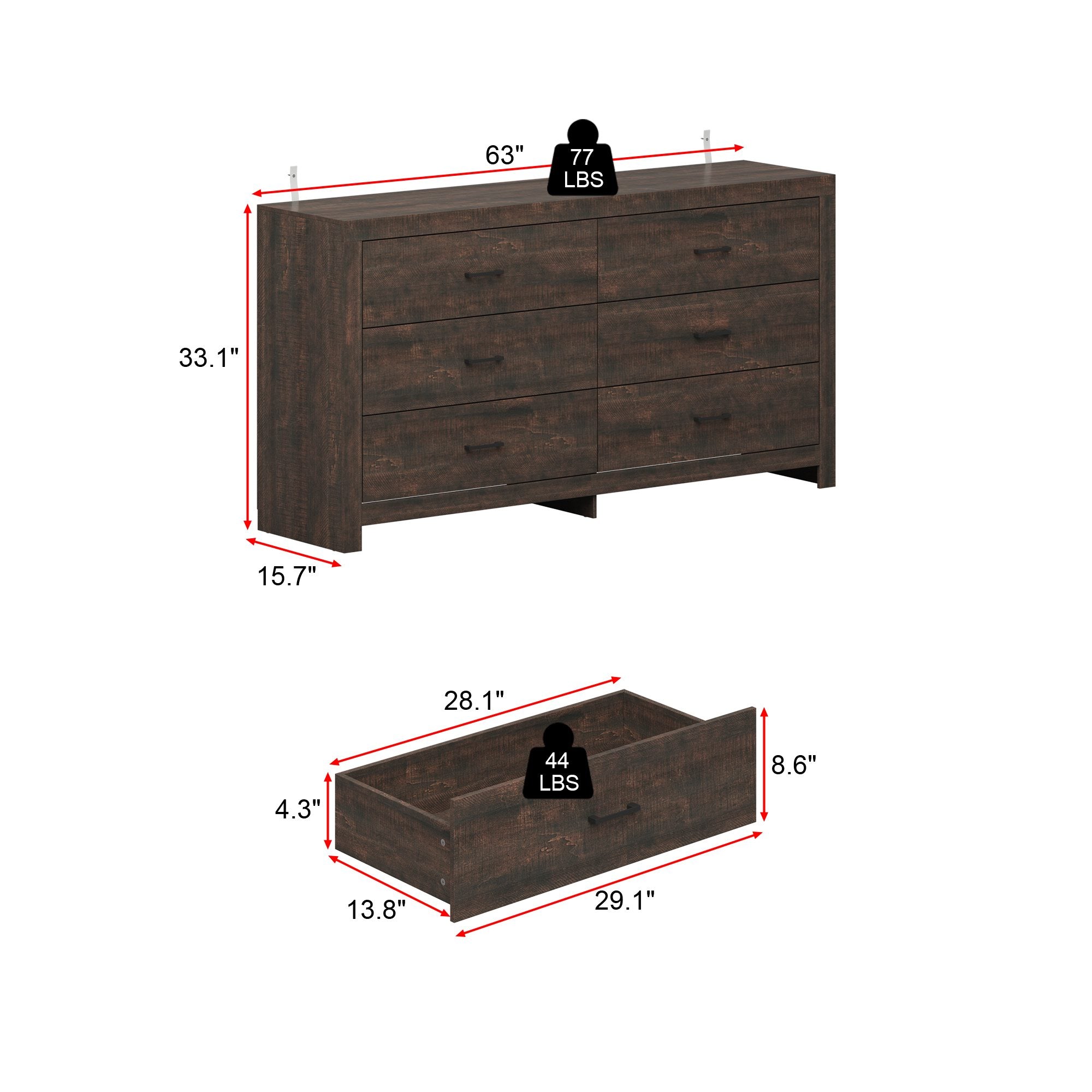 6-Drawer Dresser With Rustic Style