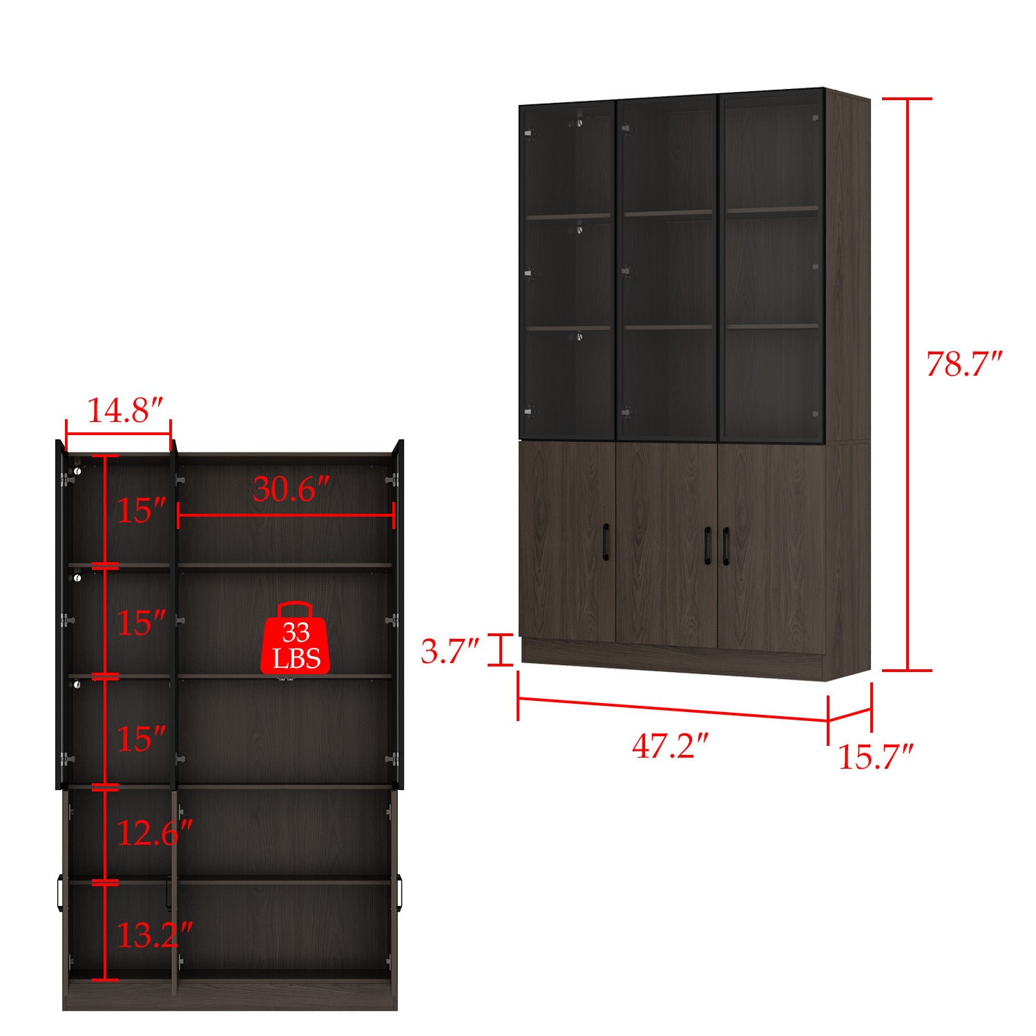 78.7'' H X 47.2'' W X 15.7'' D Glass Door Display Cases With Adjustable Lighting