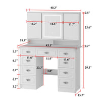 43.3" Modern Minimalist White Makeup Dressing Table with Drawers And Lamp