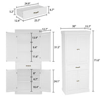 30" Modern Minimalist White Tall Storage Cabinet with 6-Tier Adjustable Shelves, Drawers and Shutter Door