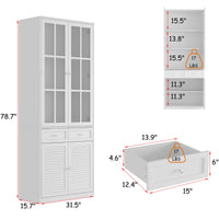31.5" Modern White Bookcase With Glass and Louvered Doors