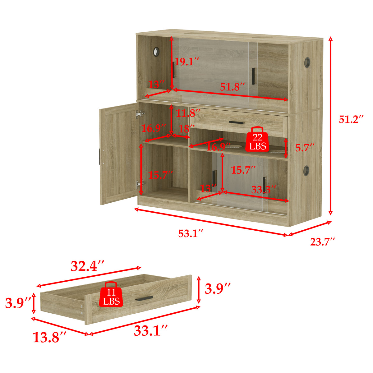 53.1" Modern Beige Reptile Terrarium with Storage Cabinet