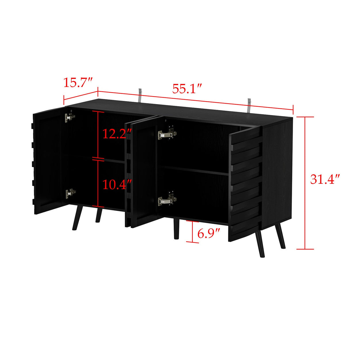 55.1" Modern Minimalist Black Buffet Cabinet with Storage