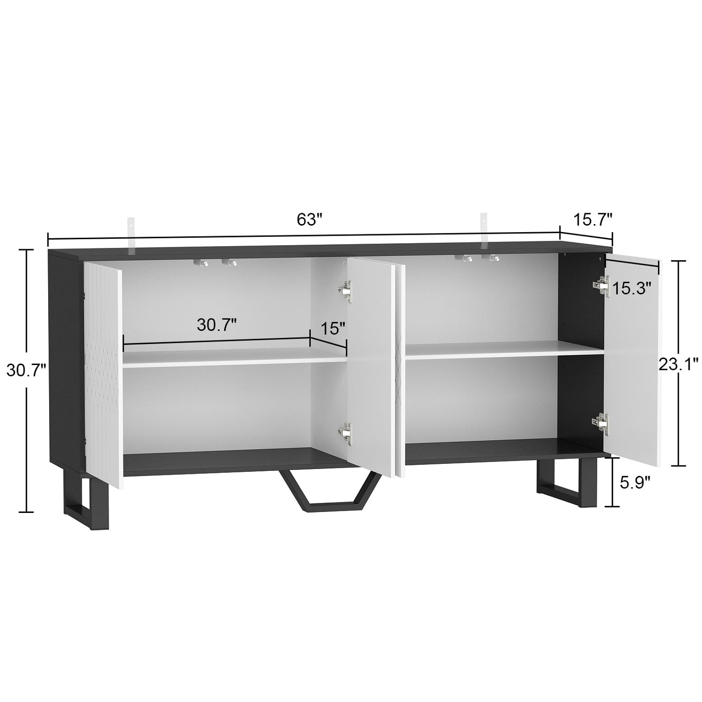 63" Modern Minimalist White 4-Door Storage Cabinet for Living Room and Entryway
