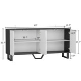 63" Modern Minimalist White 4-Door Storage Cabinet for Living Room and Entryway