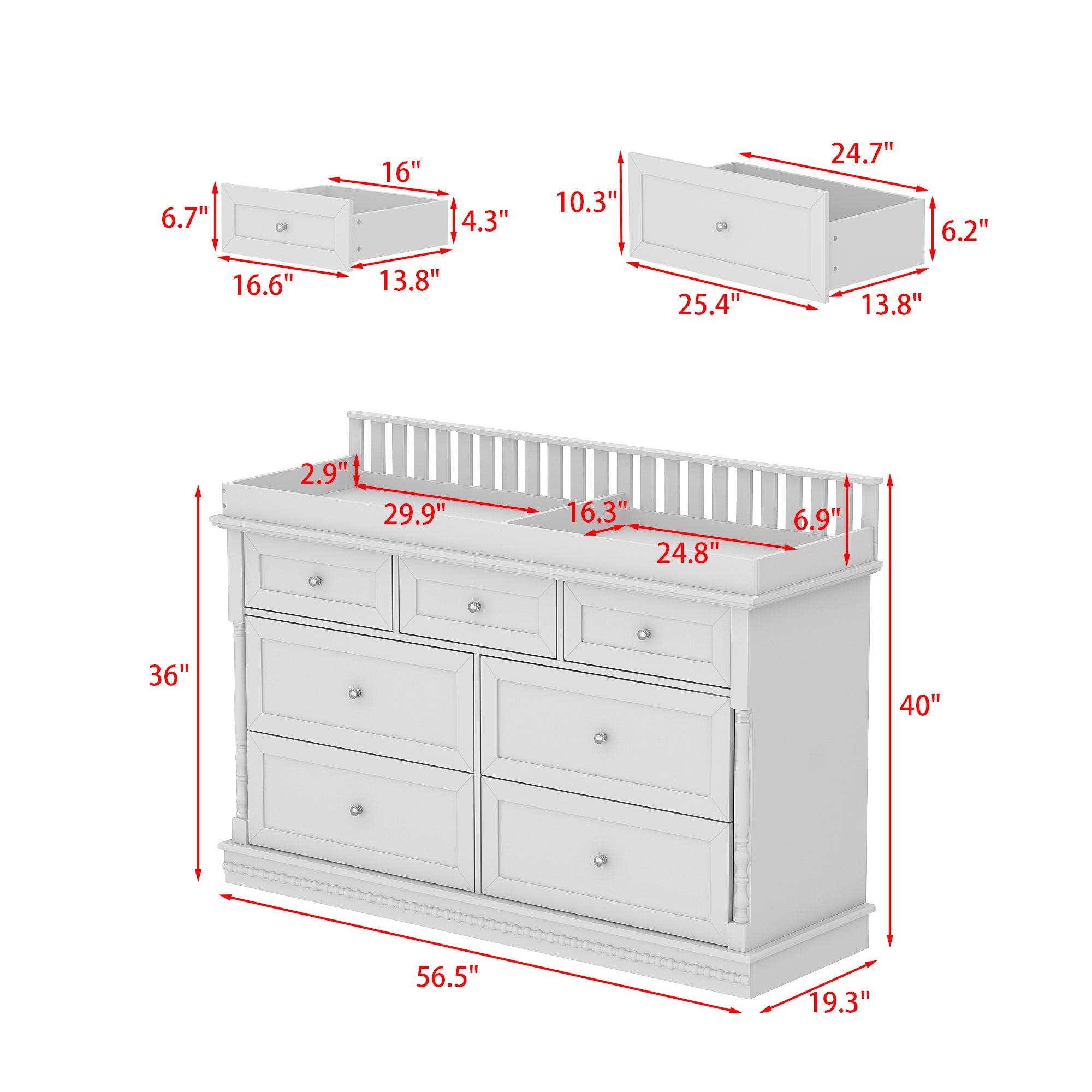 Chest Nursery Dresser Changing Table Top – 7-Drawer Baby Storage Organizer for Diapers and Clothes