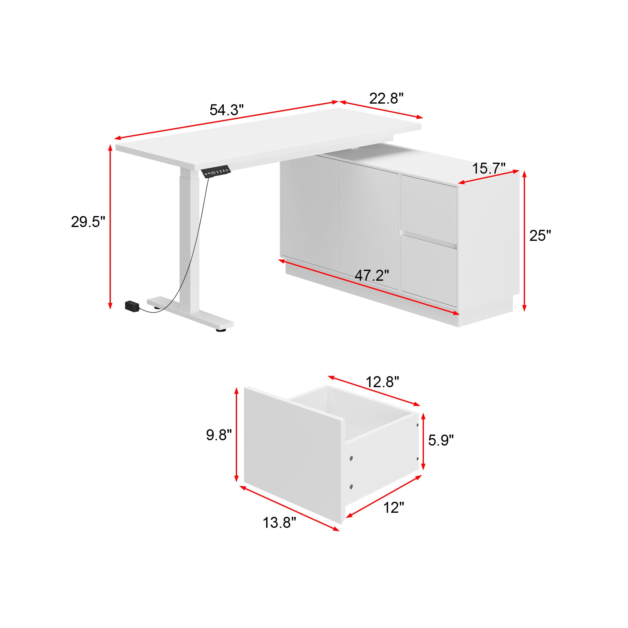 54.3 inches Minimalist Modern White Standing Desk With Electric Lift System and Memory Presets