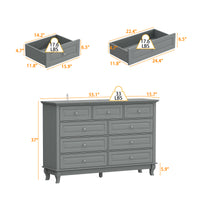55.1" Traditional White 9-Drawer Dresser