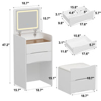 18.7" Modern White Makeup Vanity Desk with Lights and Flip Mirror
