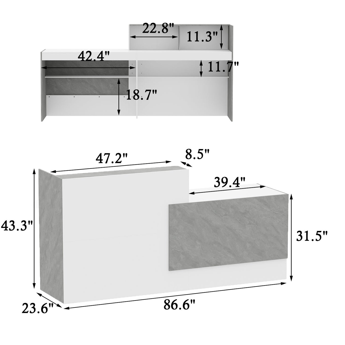 86.6" Modern Minimalist White Rectangular Reception Desk With Open Shelves