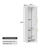 15.7 inches Modern White Compact Wardrobe with Dual Doors, Golden Handles and Multiple Storage Sections