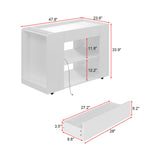 47.8 inches Contemporary White Kitchen Island With Glass Top And Light