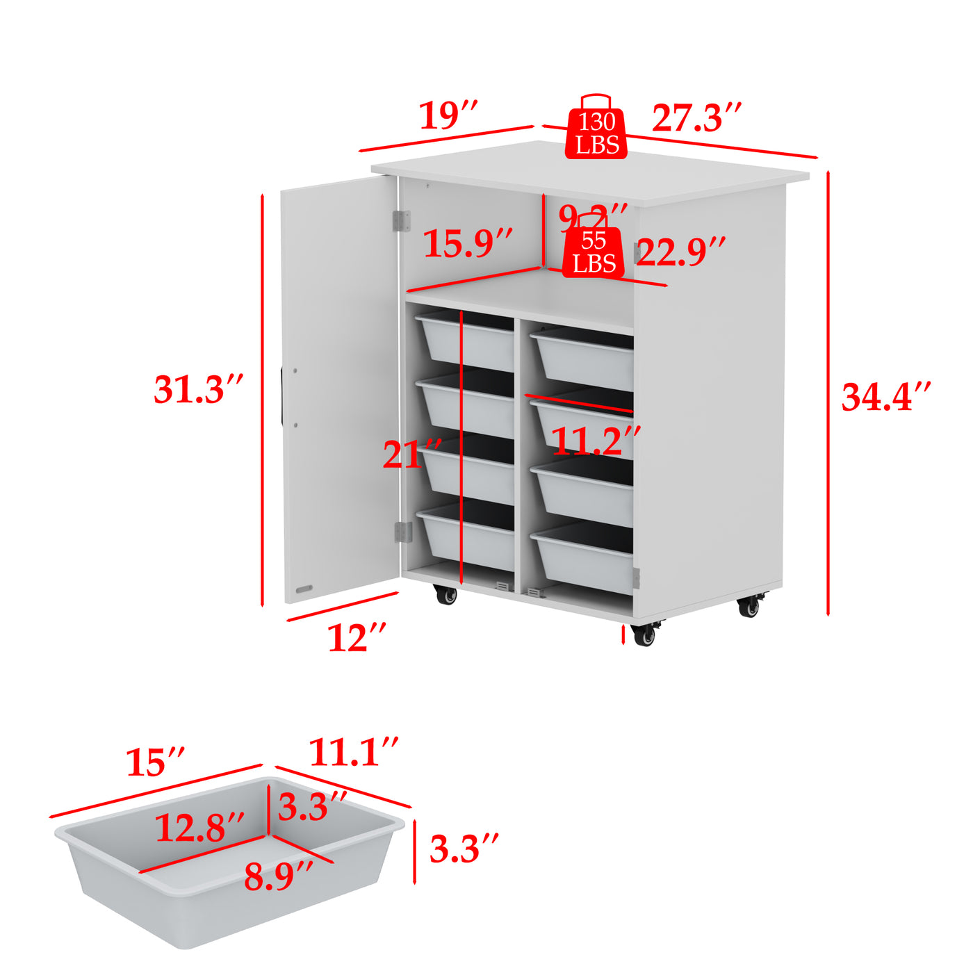 27.3" Two-Door Craft Sewing Table with 8 Baskets