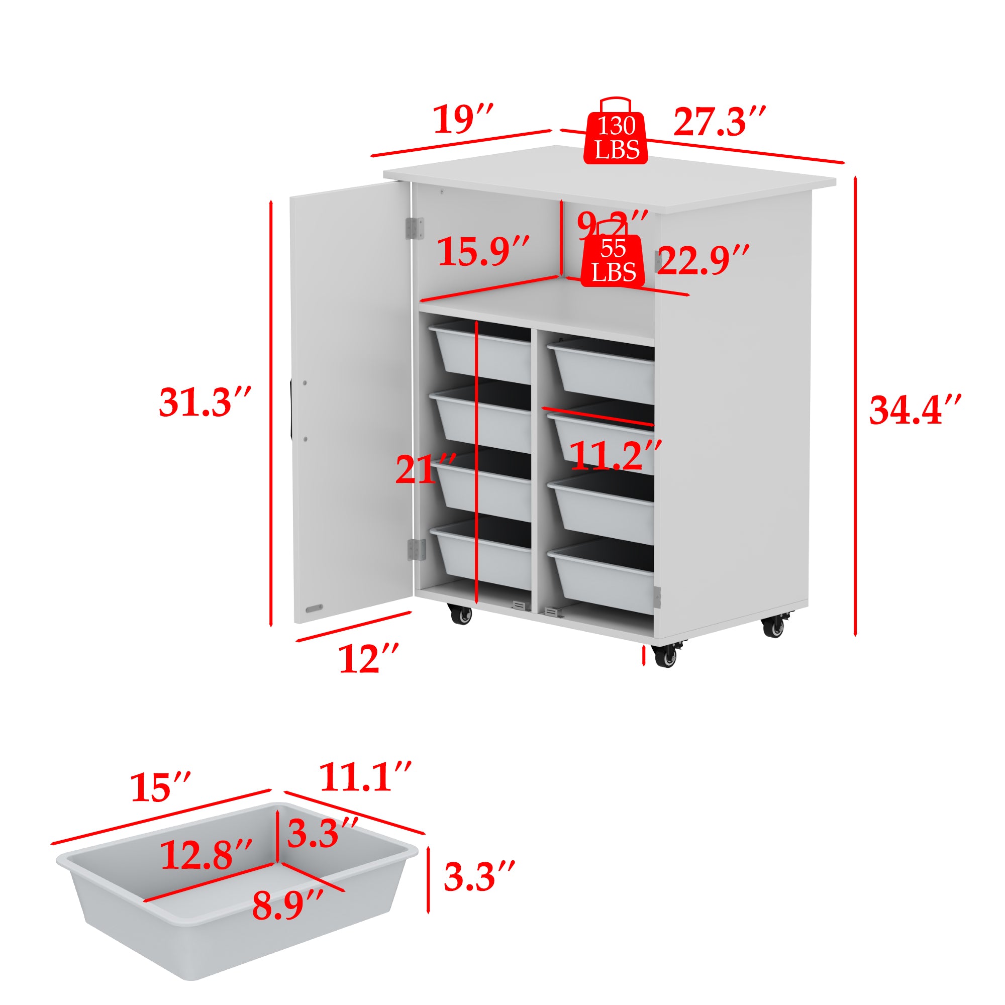 Two Door Craft & Sewing Tables With 8 Baskets And Wheels
