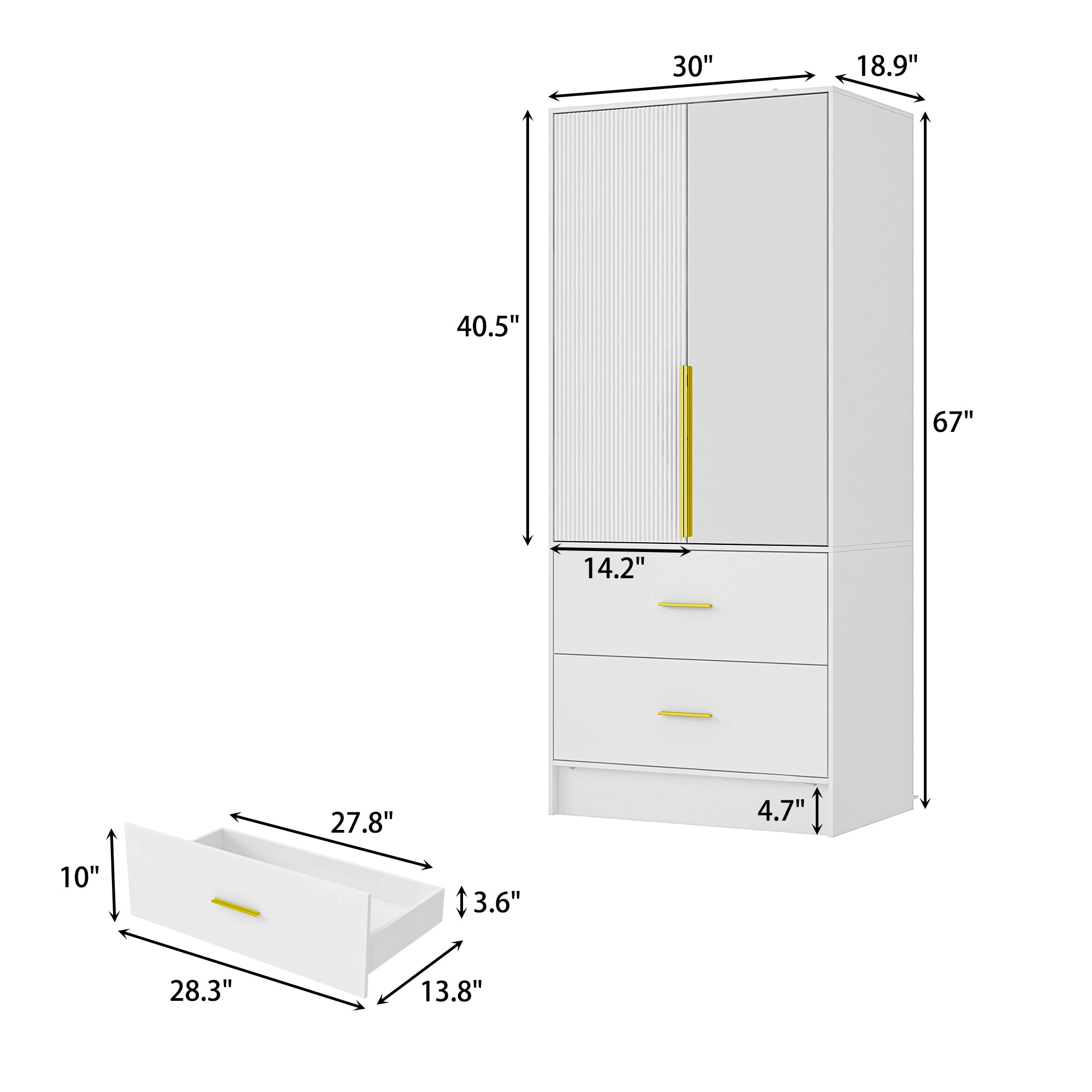 White Mirror Armoire with 2 Drawers and LED Base