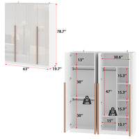 63" White High Gloss Engineered Wood 4-Door Bedroom Wardrobe with Long Gold Handles & Multi-Zone Clothing Storage