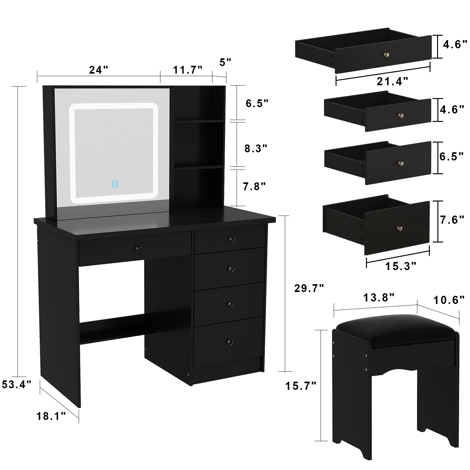 39.4'' Wide Makeup Vanity Set with Stool and Mirror