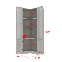 31.5" Modern Elegant Natural Corner China Cabinet With Shelves And Frosted Glass Doors