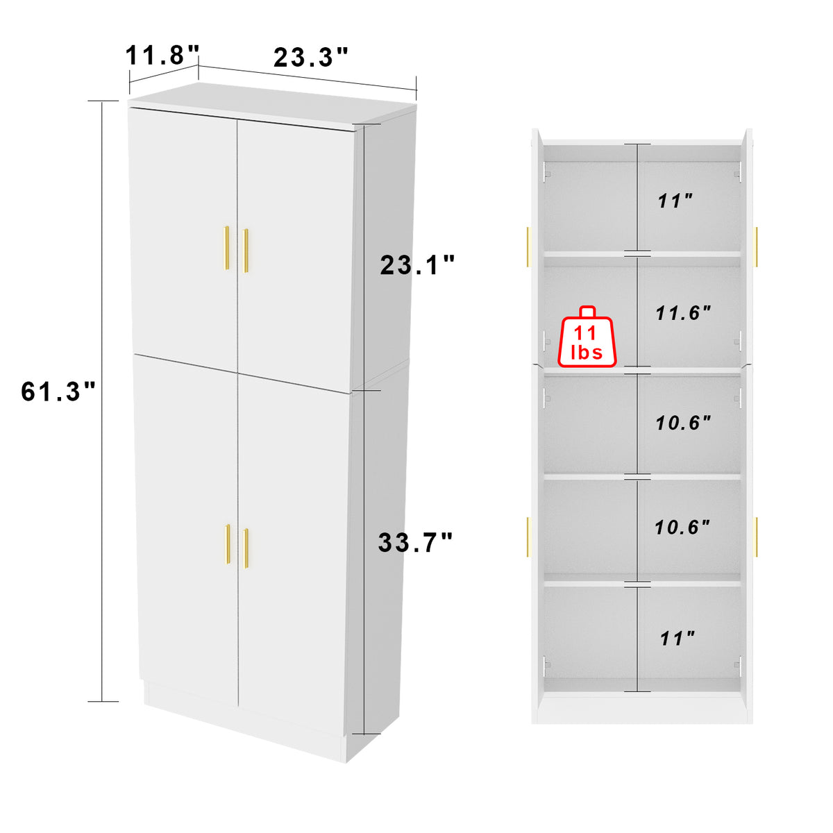 61" Modern White Food Pantry Cabinet with 5-Tier Shelving