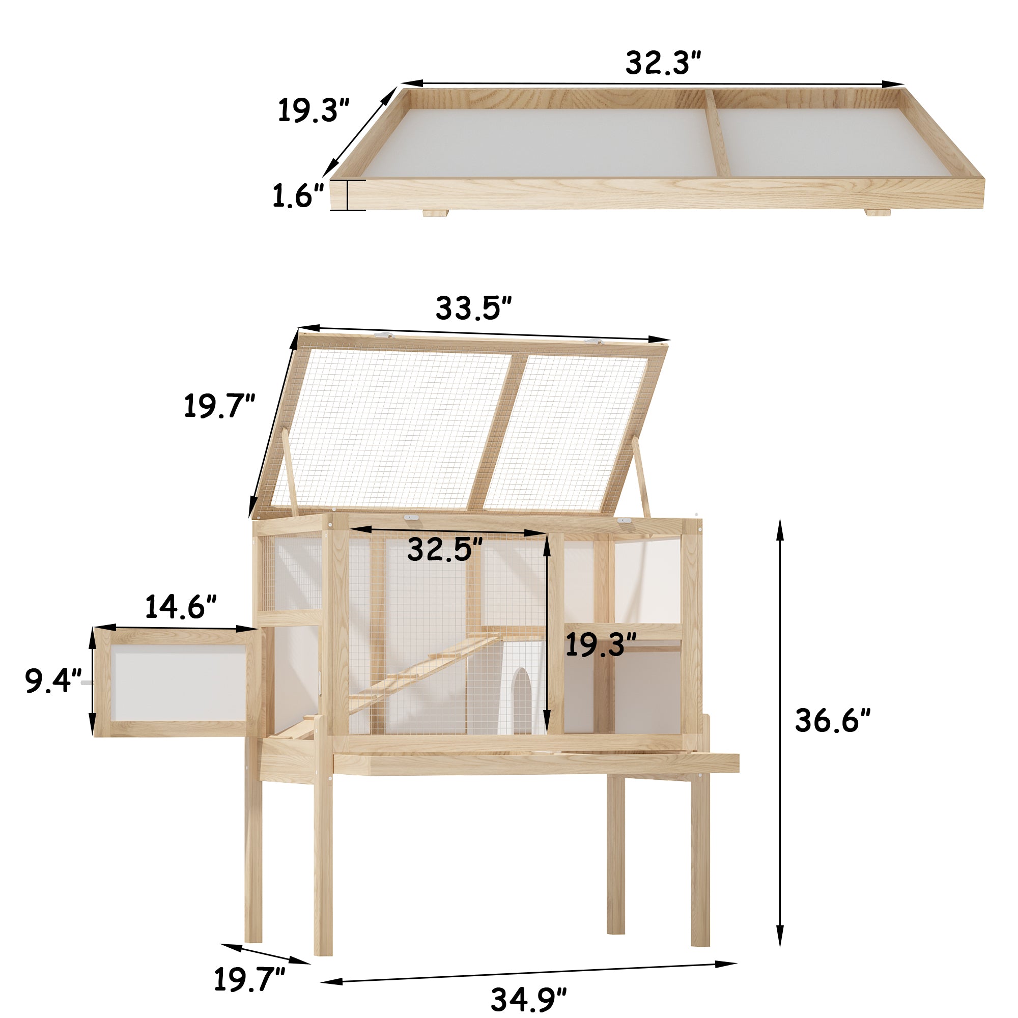 Elevated Small Animal Cage with 2 Level Play Area and Slide Out Cleaning Tray