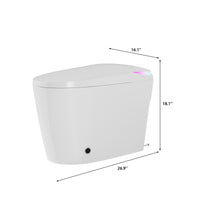 White smart toilet in a modern bathroom with side control knob and ambient light