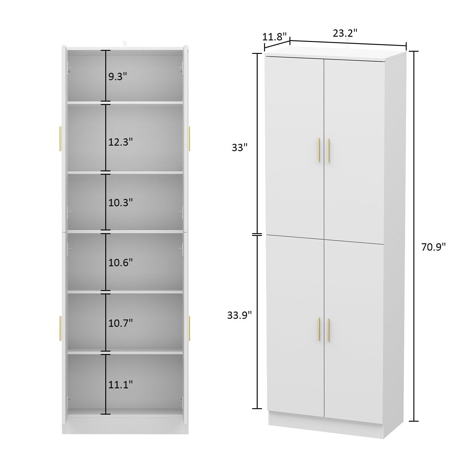 White 6-Shelf Multi-Space Storage Cabinet Tall Shelf Adjustable Compartments